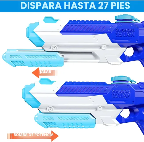 Vista 5 de WOLKEK Pistolas de agua para niños y adultos, paquete de 4 pistolas de chorro de alta capacidad de 400 CC de largo alcance, juguetes de piscina