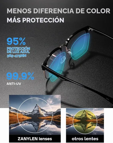Vista 4 de ZanyLen Blue Light Glasses Men Rectangle Large Browline Computer Gaming Glasses dorado (01-52179-Gold)