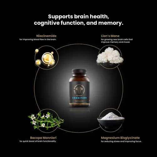 Vista 6 de Mycoveda Cognition Lions Mane Hongo, Bacopa Monnieri Suplemento natural para una mejor cognición y concentración