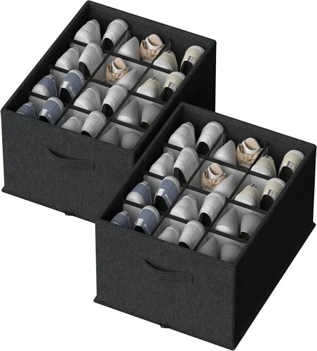 Vista 10 de FHSQX Paquete de 2 organizadores de zapatos para armario, organizador de zapatos plegable, se adapta a hasta 24 pares, contenedores