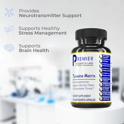 Vista 4 de Premier Research Labs Matriz de tirosina – Contiene aquamina, Rhodiola Rosea, cúrcuma orgánica y salvia china – Soporte de neurotransmisores