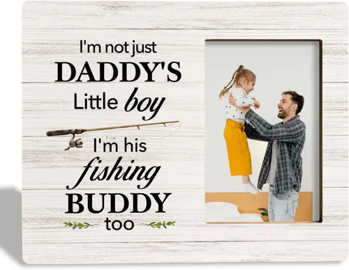 Vista 2 de Marco de Fotos para Papá - Soy su Compañero de Pesca, Marco de Madera para Papás Pescadores, Regalo del Día del Padre