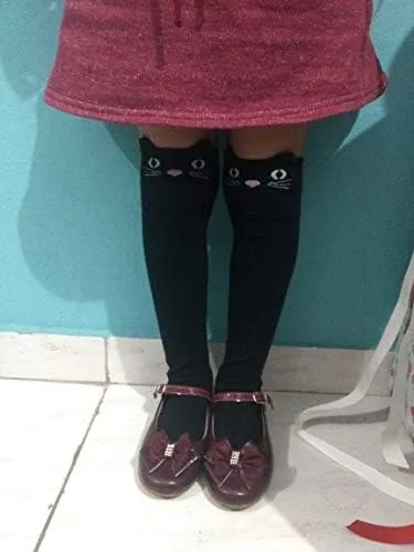 Vista 4 de Gellwhu Calcetines altos hasta la rodilla para niñas, calcetines largos de algodón de media pantorrilla