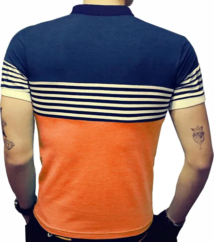 Vista 4 de LOGEEYAR Polo de manga corta para hombre, ajuste delgado, color contrastante, costuras a rayas, camiseta casual