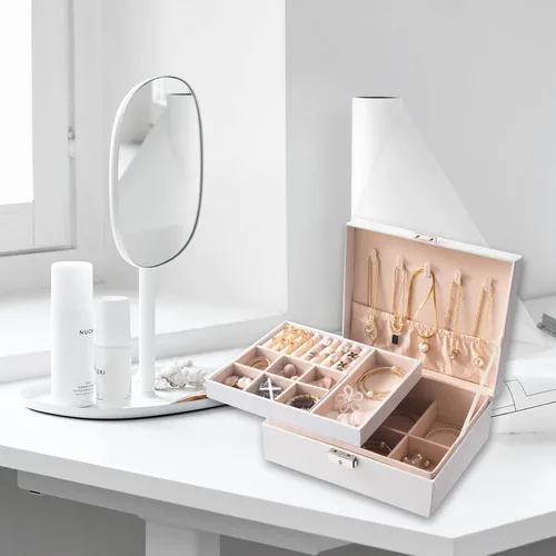 Vista 7 de YEEKEN Joyero para mujeres niñas novia esposa caja organizadora de joyas grande de 2 capas regalo ideal de piel sintética con bandeja extraíble