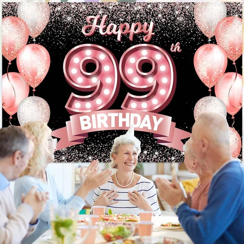 Vista 118 de Cartel de feliz cumpleaños décimo oro rosa, telón de fondo, saludos a 10 años, globos de confeti, decoración temática para niñas de 10 años