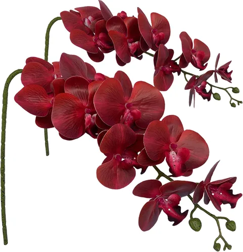Vista 11 de FagusHome Flores artificiales de Phalaenopsis - Ramas de 9 flores grandes, orquídeas artificiales, plantas tallo de 42 pulgadas, 2 piezas para Azul
