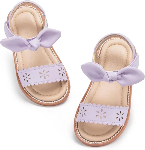 Vista 10 de Sandalias de verano para niñas con puntera abierta, sandalias planas de princesa con suela cómoda D742 Oro