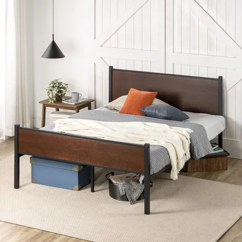 Vista 14 de Zinus Kai - Base de cama de bambú y metal con cabecero, no necesita somier, fácil montaje, individual, color marrón