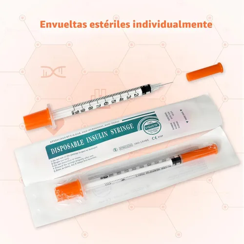 Vista 4 de Jeringas con aguja, U-100 1ml 31G 5/16" (8mm) Jeringa desechable, Suministros de laboratorio envueltos individualmente, Paquete de 30