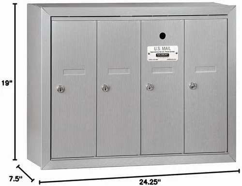 Vista 2 de Salsbury Industries 3504ASU buzón vertical para montar en pared con 4 puertas, aluminio.