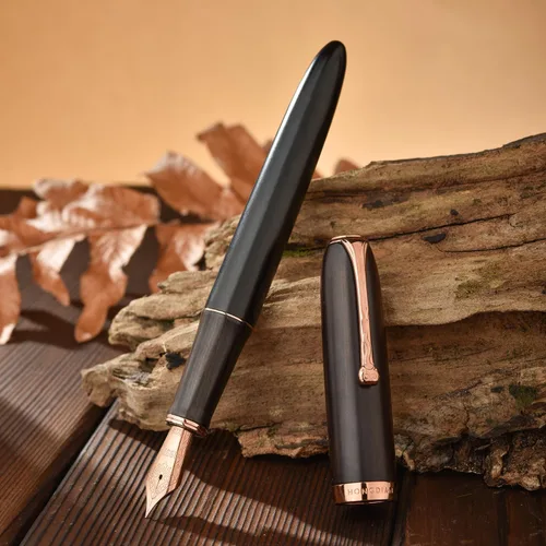 Vista 4 de HONG DIAN Pluma estilográfica A10, punta suave extra fina, madera de ébano negro con diseño de tapa magnética y juego de caja de metal
