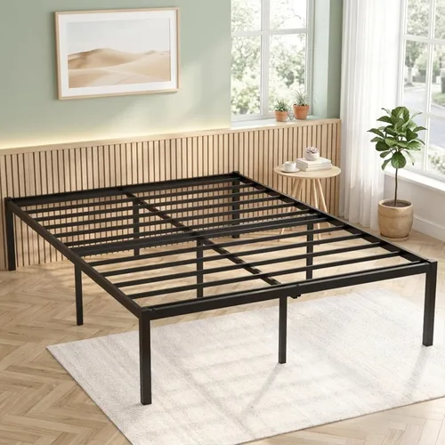 Vista 8 de Weehom Marco de cama de tamaño matrimonial de 16 pulgadas, plataforma de metal, no necesita somier, base de colchón, soporte de listones de acero