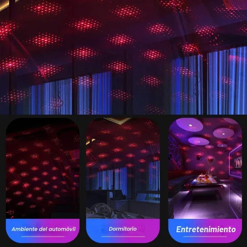 Vista 4 de Lámpara USB de Noche, Proyector de Estrellas, Luz Nocturna Ajustable, Luces Interiores Románticas en Rojo para Auto, Luces de Techo Portátiles