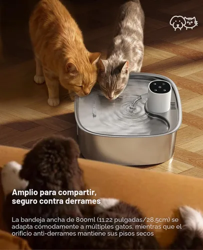 Vista 6 de Fuente de agua inalámbrica para perros, fuente de agua operada por batería de 5000mAh para perros, fuente de agua de acero inoxidable para gatos