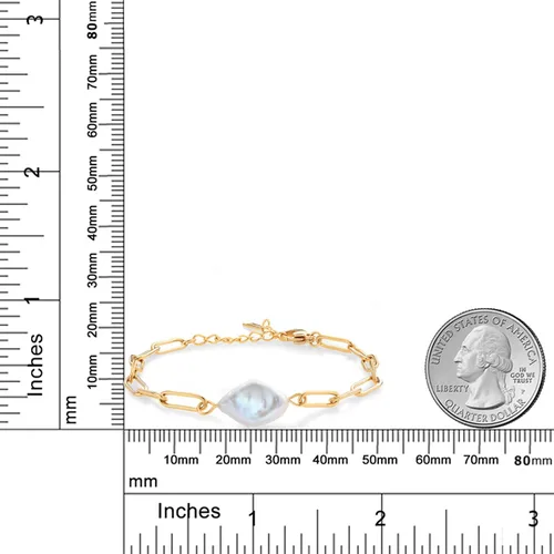 Vista 3 de Gem Stone King Shell Pearl Chain Link Paperclip oro amarillo plateado pulsera de moda de acero inoxidable para las mujeres, Acero inoxidable