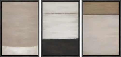 Vista 237 de SIGNFORD - Set de obras de arte en lienzo enmarcado para pared, ilustraciones abstractas de neblina del desierto en tonos neutros beige y marrón
