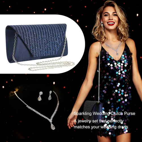 Vista 5 de Eshow Bolso de mano para mujer, bolso de noche, diseño de lentejuelas con cuentas vintage, bolsa de diamantes de imitación para boda, fiesta