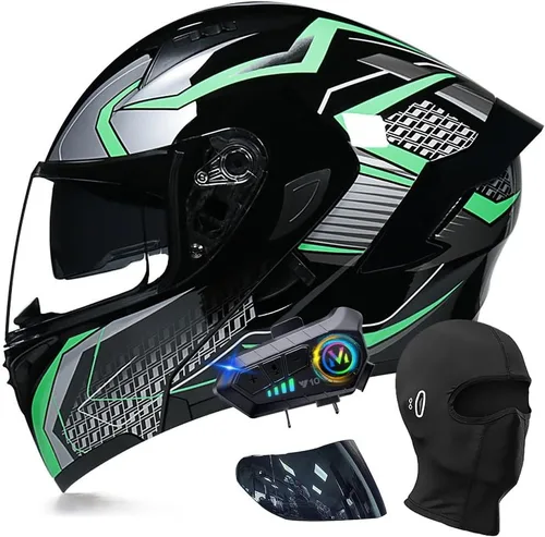 Vista 18 de Cascos modulares de motocicleta con Bluetooth, aprobados por DOT, casco de motocicleta de cara completa abatible con doble visera, con altavoces