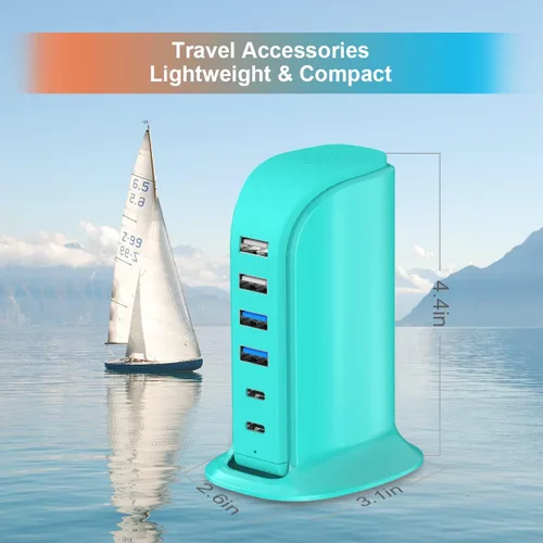 Vista 6 de Bloque de cargador USB Upoy, estación de carga para múltiples dispositivos Apple, tira de alimentación USB Hub múltiples puertos, adaptador