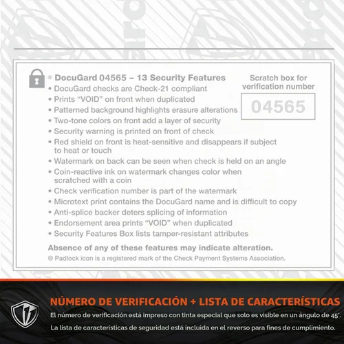 Vista 9 de DocuGard Azul/Verde Sunburst Premier Prismatic Top Papel de Cheques de Alta Seguridad - Compatible con QuickBooks y Impresoras Láser/Inyección