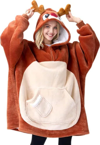 Vista 15 de Giggling Getup Manta Vestible con Capucha para Mujeres y Hombres Manta con Capucha Vestible de Forro Polar Sherpa Sudadera Manta Vestible Sherpa