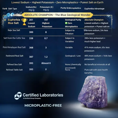 Vista 4 de EUPHERBIA Sal azul, gruesa, sal mineral rara, alto potasio, baja en sodio, natural, sin procesar, cosechada a mano, certificado Kosher