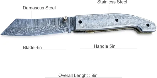 Vista 6 de Cuchillo plegable de Damasco: da rienda suelta a tu aventurero interior con esta herramienta EDC compacta y elegante: artesanía de precisión