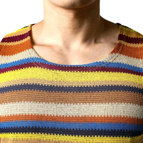 Vista 4 de JOGAL Camisas sin mangas a rayas arcoíris para hombre, camisetas sin mangas casuales multicolor