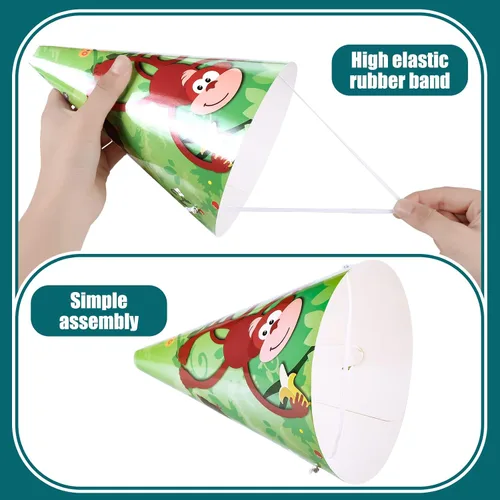 Vista 4 de 30 sombreros de fiesta de animales para niños, sombreros de cono de cumpleaños de safari, 6 x 7.87 pulgadas, suministros de fiesta de cumpleaños