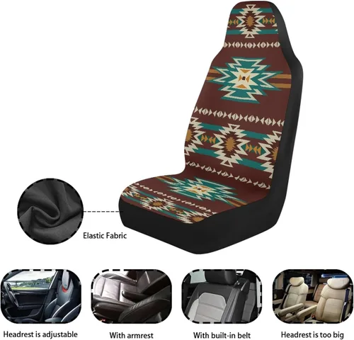 Vista 7 de CLOHOMIN Funda de asiento delantero con estampado de nativos americanos del suroeste para automóvil, SUV, camión, navajo, indio, tribal, geometría