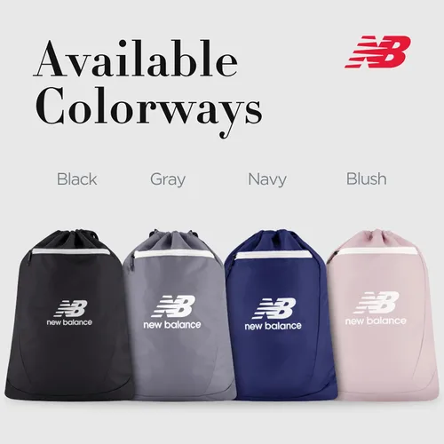 Vista 7 de New Balance Mochila con cordón, pequeña bolsa de viaje para gimnasio con bolsillo frontal con cremallera, saco deportivo para hombres y mujeres