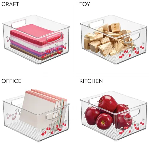 Vista 6 de iDesign Organizador de baño, impresión decorativa, cesta de almacenamiento de plástico apilable para maquillaje y organización de tocador