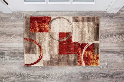 Vista 11 de Rugshop - Alfombra contemporánea con diseño abstracto de círculos, alfombra con respaldo de yute para entrada, cocina o habitación pequeña, marrón
