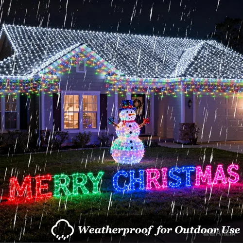 Vista 5 de Luces de Navidad de carámbano para exteriores, 60 pies, 612 luces LED con 136 gotas, 12 modos, regulable, temporizador y resistente al agua, 29 V
