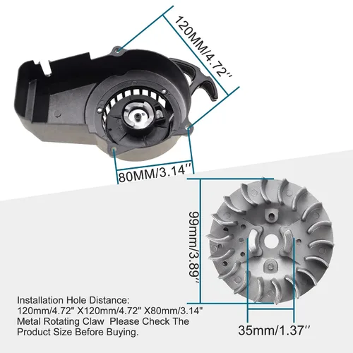 Vista 2 de GOOFIT Arrancador de retroceso de aluminio con volante y tornillos para 2 tiempos 47cc 49cc Pocket Bike Mini Bike Dirt Bike Scooter ATV Quad