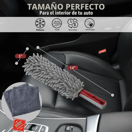 Vista 2 de Plumero para interior de coche por TAKAVU, dedos de microfibra de 360°, mango cómodo irrompible, libre de pelusas y arañazos, incluye paño