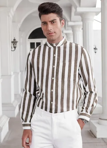 Vista 3 de Camisa casual de lino de manga larga con botones y bolsillos para hombre