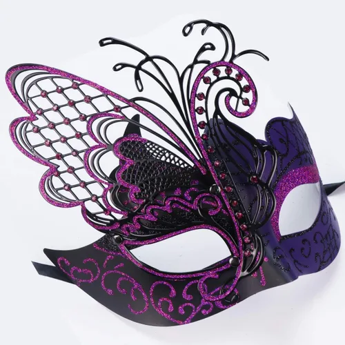 Vista 8 de Antifaz con diseño de mariposa veneciana misteriosa para fiesta de Halloween