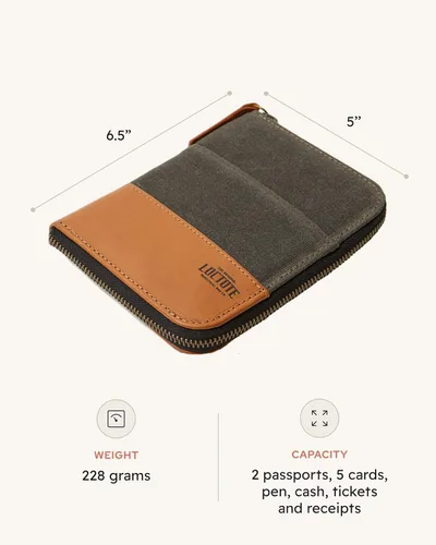 Vista 3 de LOCTOTE Soporte para pasaporte RFID Cuero de grano completo y lona de cera impermeable Cartera de pasaporte de viaje Cartera de cuero