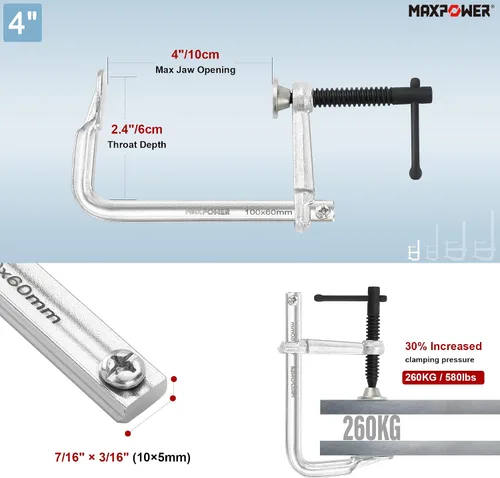Vista 7 de MAXPOWER Abrazaderas F de servicio ligero para soldadura de 4", 8", 8" y 12", paquete de 4