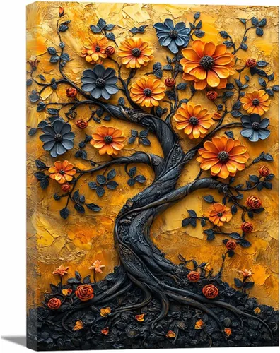 Vista 34 de VOCBAN Tree of Life Canvas Wall Art Painting Poster Nature Print Canvas Wall Art Print Artwork Living Room Bedroom Office Hallway Picture(black