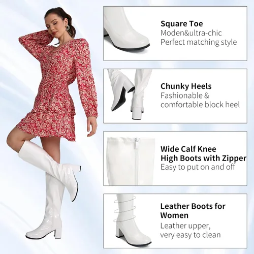 Vista 4 de Botas Go Go para mujer, botas con cremallera y tacón de bloque por encima de la rodilla