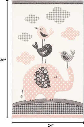 Vista 2 de SAFAVIEH Carousel Kids Collection - Alfombra decorativa de 2 x 3 pies, diseño de animales, color rosa y marfil, no desprende pelusa y de fácil