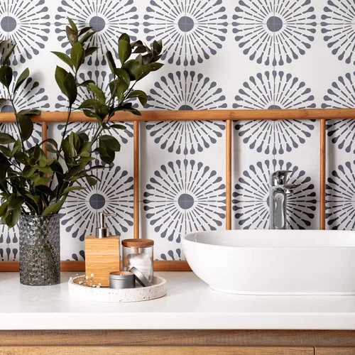 Vista 2 de NAKLEO Plantilla de plástico reutilizable para azulejos, flor de diente de león de Alicante, geométrica marroquí, bloque de pavimento, piso