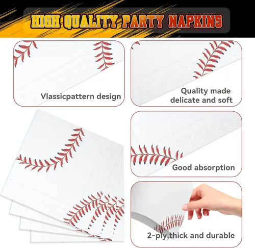 Vista 3 de 120 servilletas de béisbol de 6.5 pulgadas con patrón de béisbol con temática de béisbol para fiestas, fiestas deportivas, suministros de fiesta