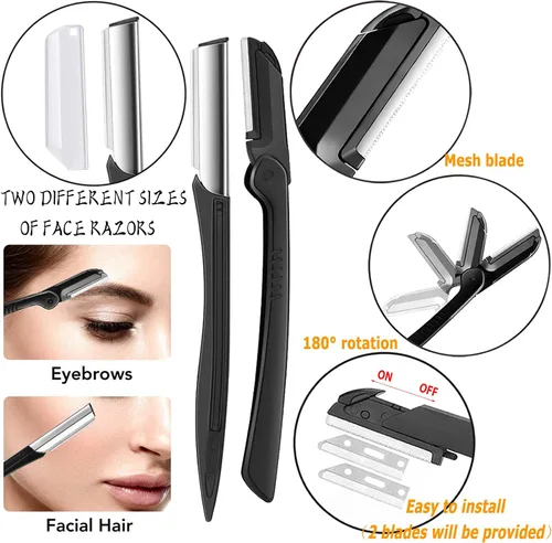 Vista 3 de ONEUPIN Kit de recortadora de cejas 12 en 1, herramienta multiusos para dermaplaning exfoliante, tijeras de cejas, maquinilla de afeitar de cejas