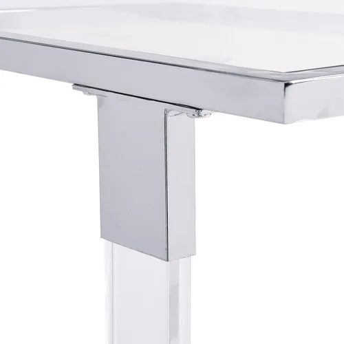 Vista 8 de Mesa auxiliar móvil de vidrio transparente con marco acrílico, moderna mesa auxiliar de sofá en forma de C con ruedas, mesa de aperitivos