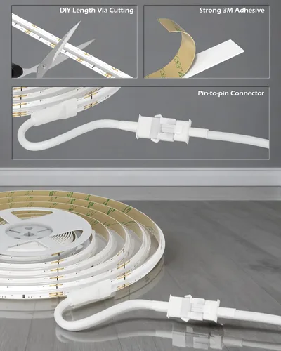 Vista 7 de Tira de luz LED COB RGB, tira de luz LED COB de 16.4 pies con control remoto, aplicación inteligente regulable, sincronización de música que cambia