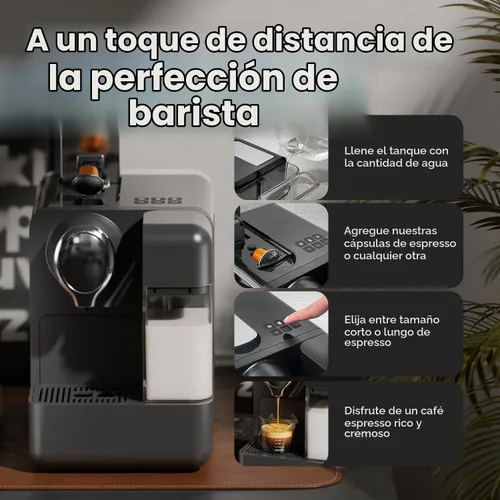 Vista 5 de Máquina de café expreso con espumador de leche automático integrado, compatible con cápsulas, cafetera de una sola porción compatible con cápsulas